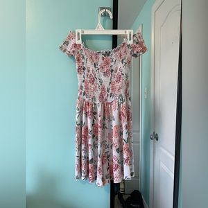 White floral off the shoulder dress (sewn in shorts)